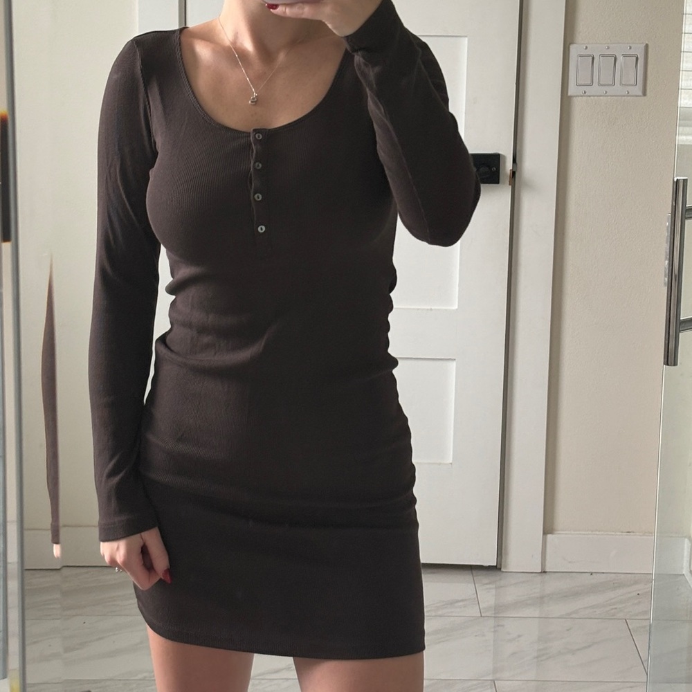H&M Dark Brown Long Sleeve Dress